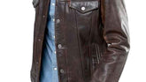 Men’s Trucker Rustic Buff Shirt Collar Brown Jacket